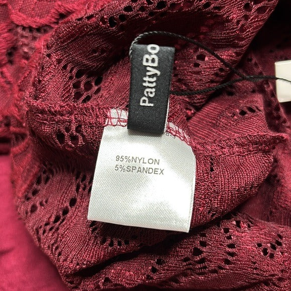 NEW PATTYBOUTIK Boatneck Sweetheart Inset Floral Lace Blouse in Burgundy Size Medium