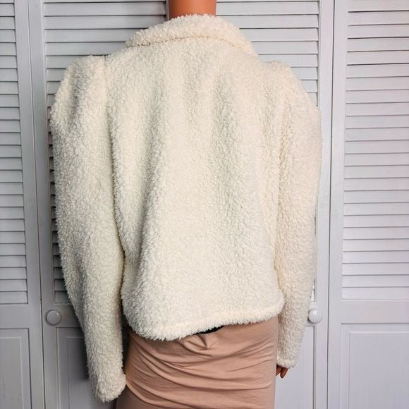 ELLISON Ivory Puff Sleeve Teddy Bear Short Coat Size Large