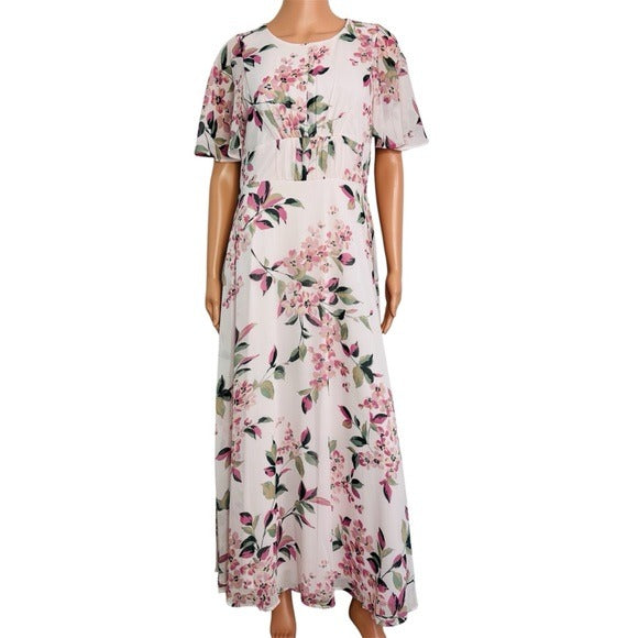 New CALVIN KLEIN Floral Maxi Dress in Pink Size 4