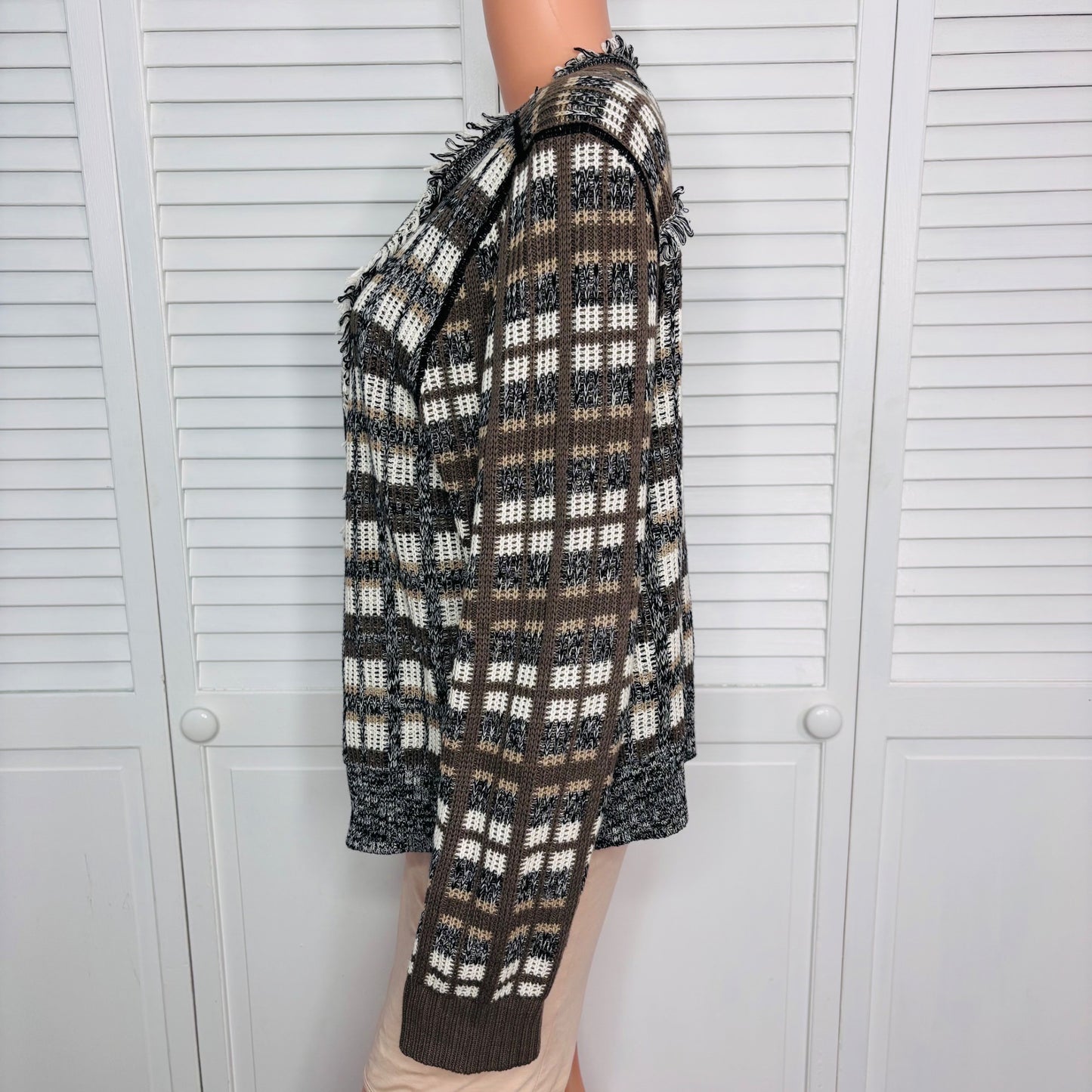 CABI Classic Neutral Plaid Cardigan Sweater Size XL