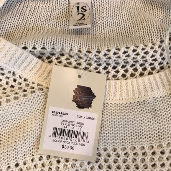 IS 2 Ivory Tower Scoop Neck Pullover Sweater Size XL *NEW*