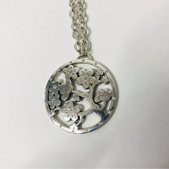 BRIGHTON Silver Circle Floral Pendant Necklace