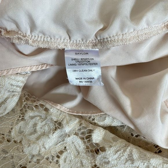 SAYLOR Maggy Cream Floral Lace Deep V-Neck Dress Size Small