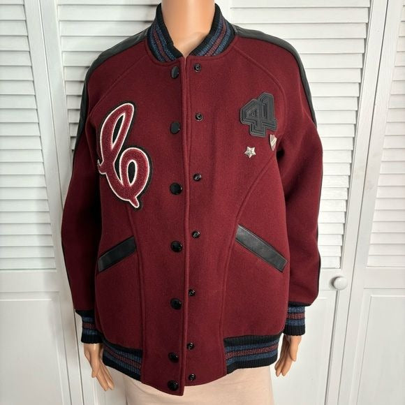 COACH Runway Collection Burgundy Oversized Varsity Jacket Size XS