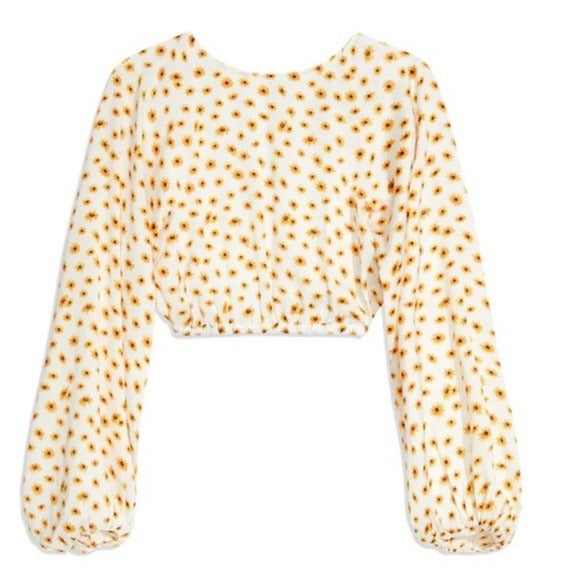 New WEWOREWHAT Billow Sleeve Floral Top in Ditsy Daisies Size Large