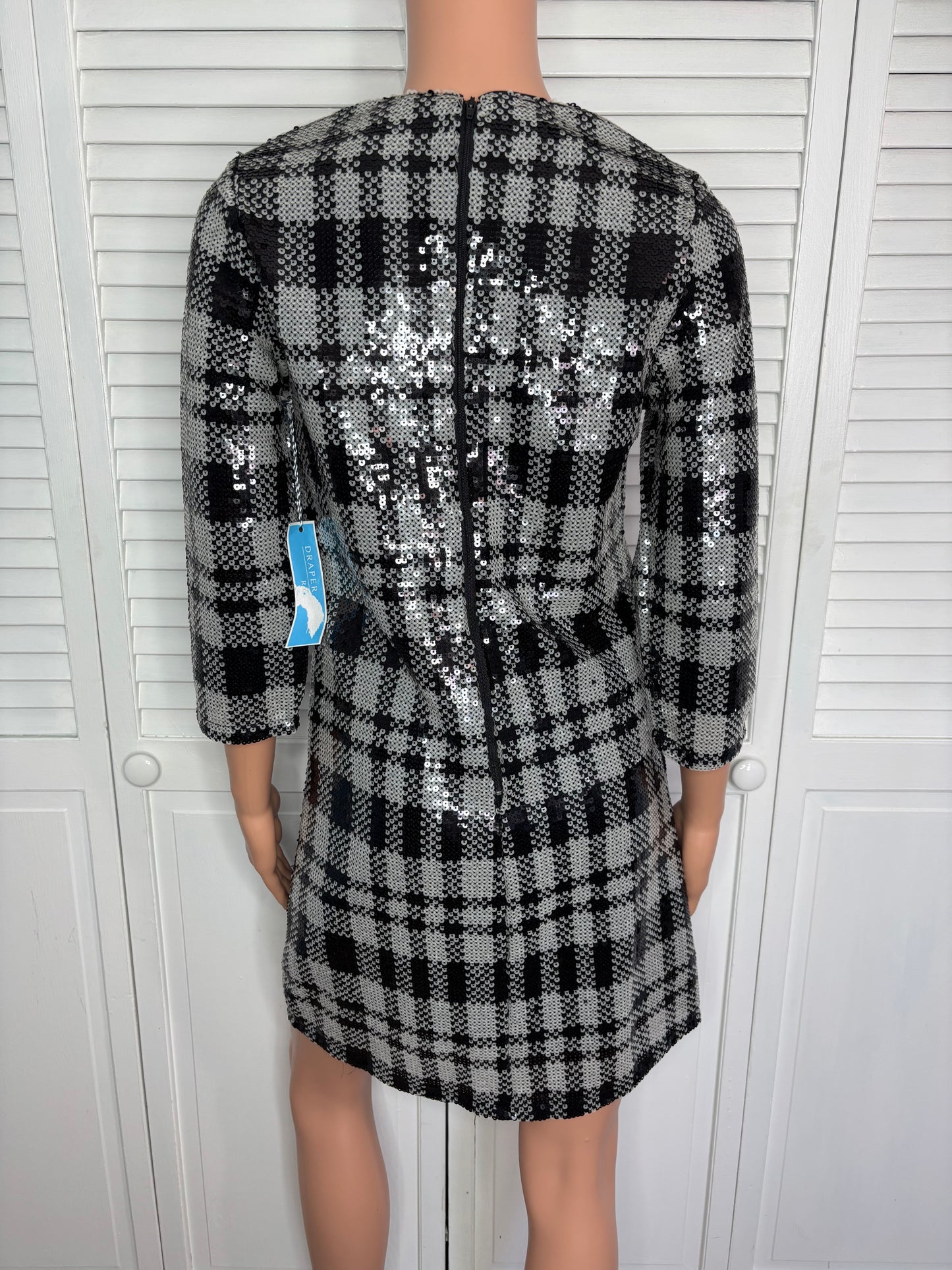 New Draper James RSVP Sequin Plaid Shift Dress Size 2