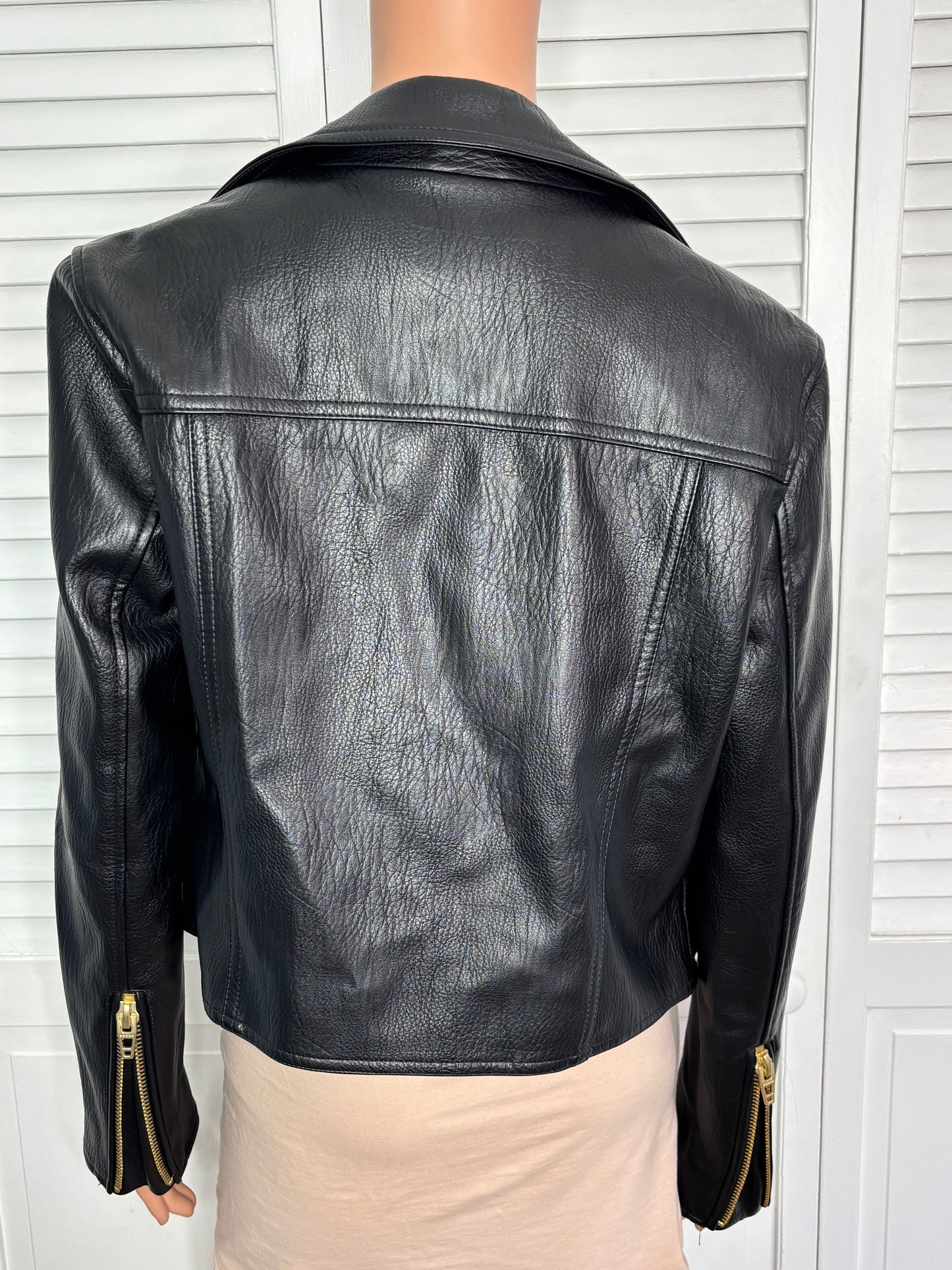 BLANKNYC Black Faux Leather Moto Jacket Gold Hardware Onyx Size Medium