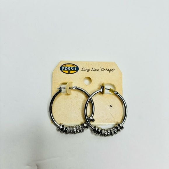 *NEW* FOSSIL Rondel Nuget Silver Charm Hoops