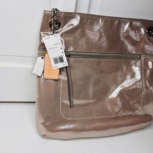 *NEW* COACH Silver Metallic Poppy Leather Slim Tote