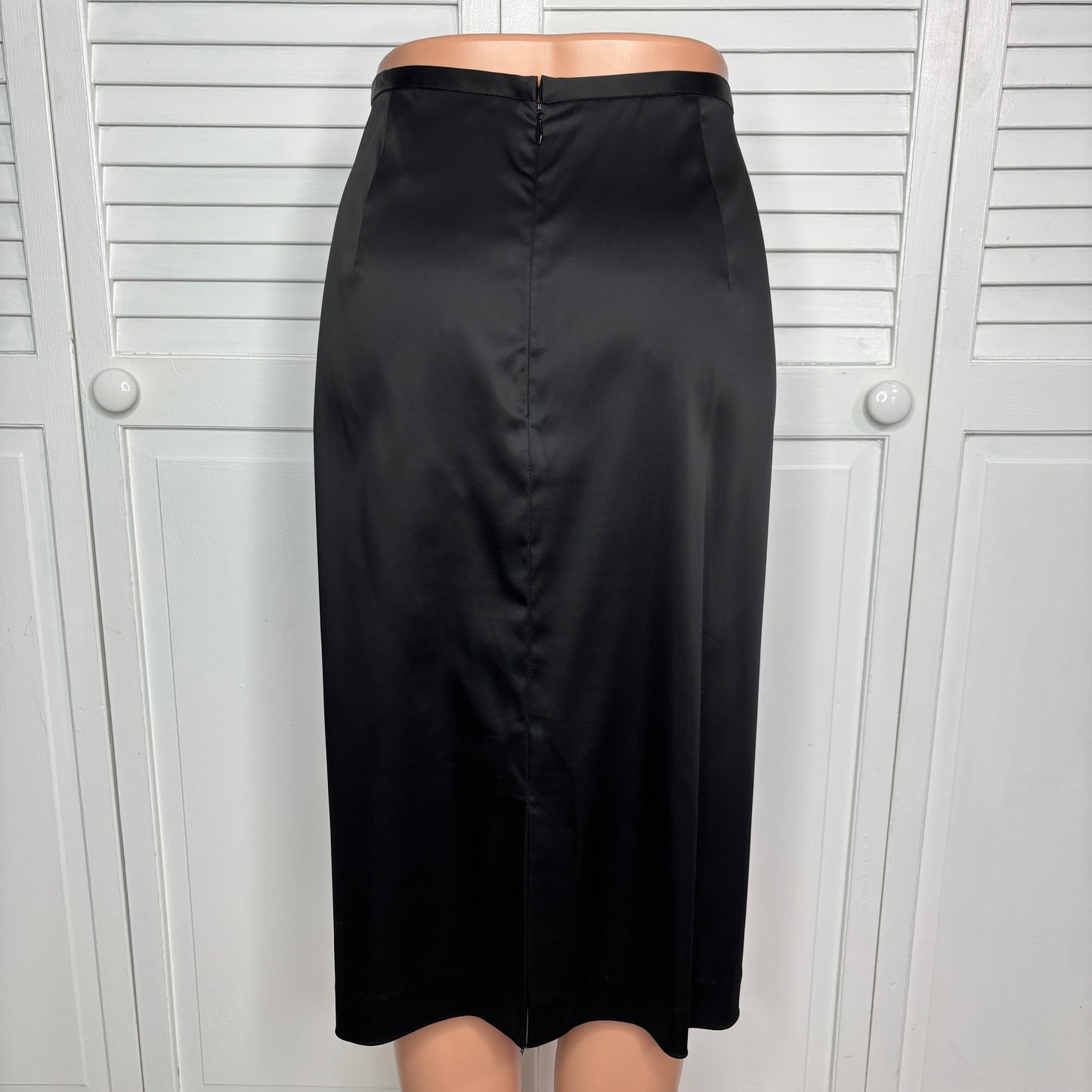 VICTOR COSTA Vintage Black Satin Midi Pencil Skirt Size 14
