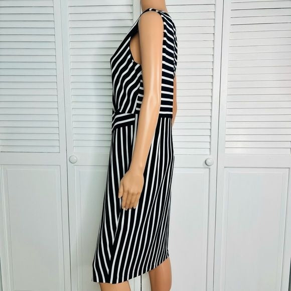 JOSEPH RIBKOFF Midnight Blue Sleeveless Mock-Wrap Dress Size 14