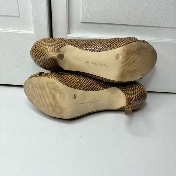 ARTURO CHIANG Alexis Snakeskin Leather Peep Toe Pumps