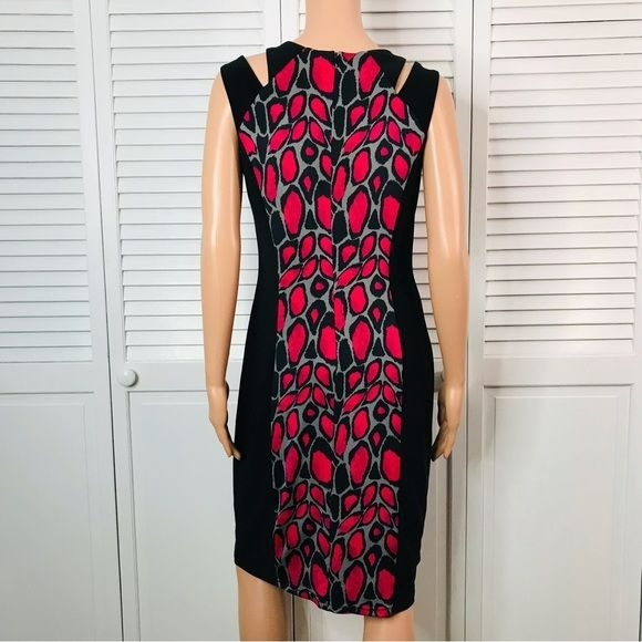 JOSEPH RIBKOFF Black Animal Print Sleeveless Shift Dress Size 10