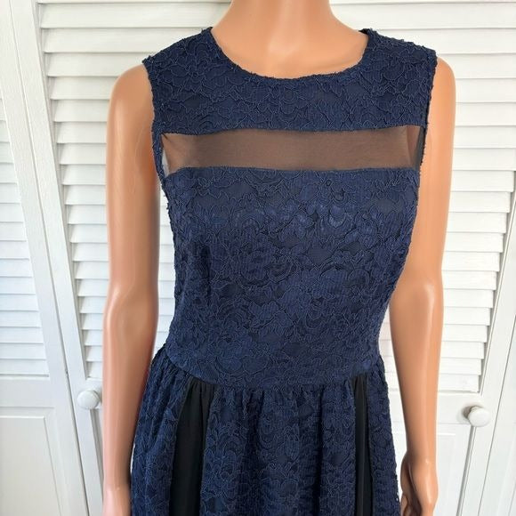 ABS Allen Schwartz Navy Blue Lace Sleeveless Fit & Flare Dress Size 6