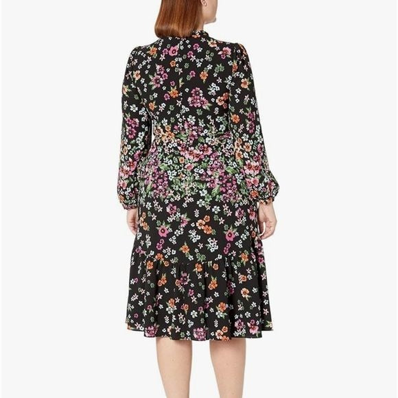 *NEW* MAGGY LONDON Black Floral Long Sleeve Ruffle Mock Neck Dress Size 0