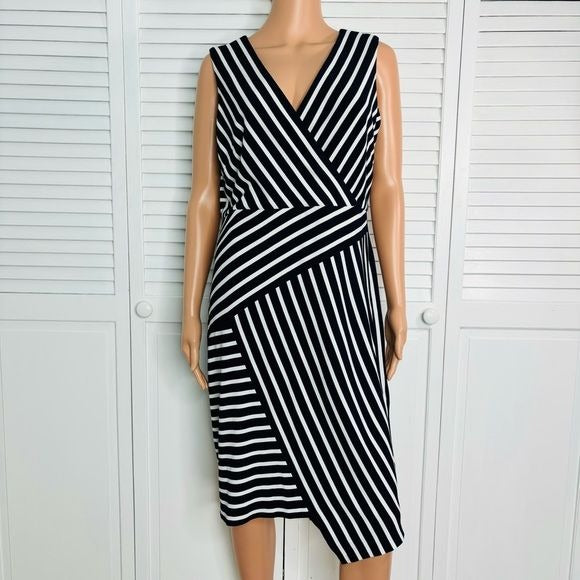 JOSEPH RIBKOFF Midnight Blue Sleeveless Mock-Wrap Dress Size 14