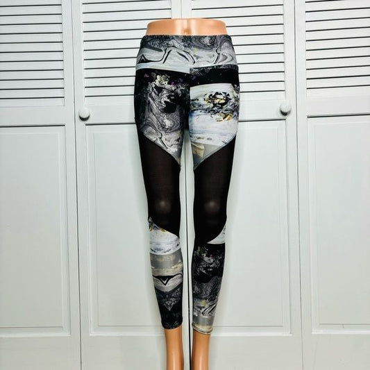 ONZIE Abstract Print Mesh Detail Leggings Size S