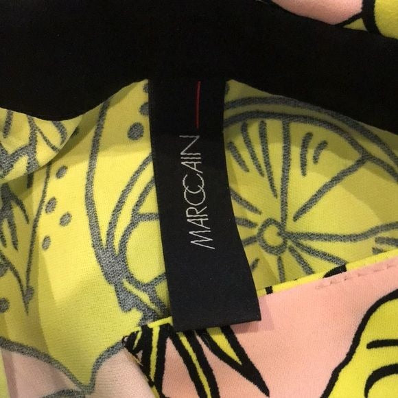 MARC CAIN Pink Yellow Print Collared V-Neck Short Sleeve Dress Size M
