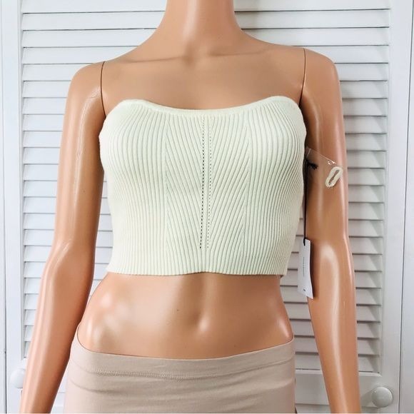 *NEW* LPA Beige Knit Sweetheart Strapless Crop Top