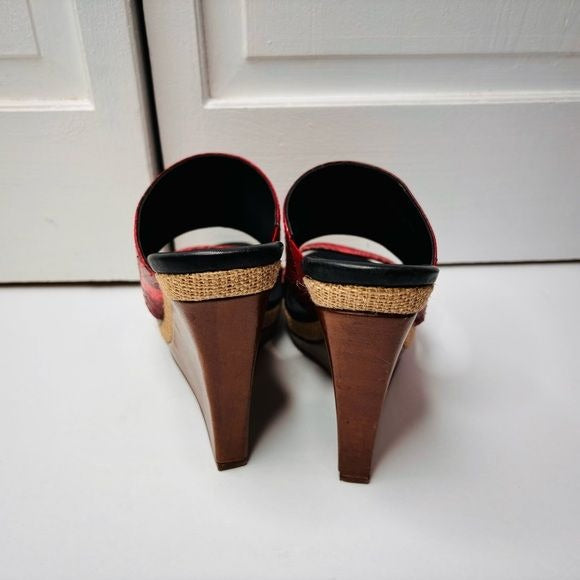 DIANE VON FURSTENBERG Snakeskin Print Wood Wedge Platform Sandals Size 8