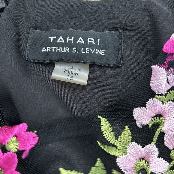 TAHARI ASL Embroidered Floral Shift Dress Size 16