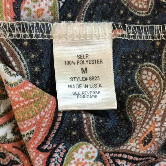 FREEWAY Blue Paisley Short Sleeve V-Neck Dress Size M