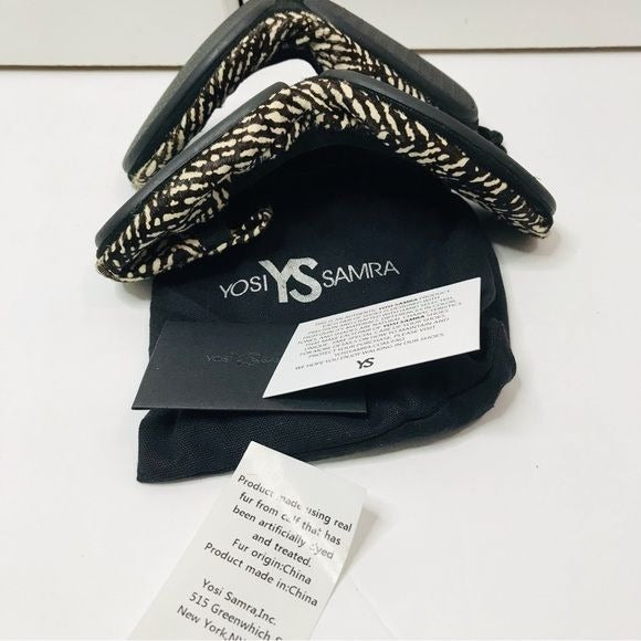 *NEW* YOSI SAMRA Black Whisper White Calf Fur Samara Ballet Flats Size 7