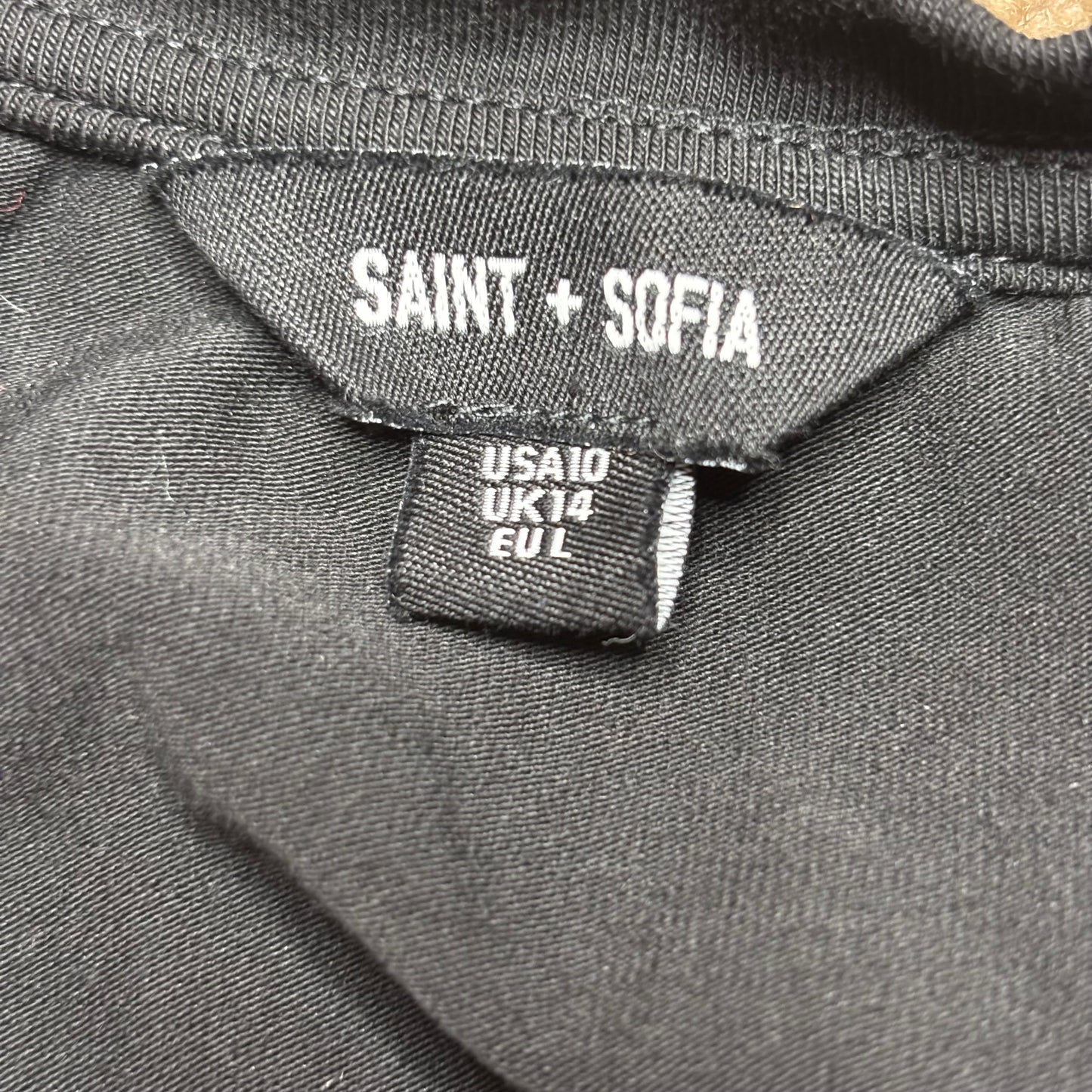 SAINT + SOFIA Black Organic Cotton Cap Sleeve Tee Size 10