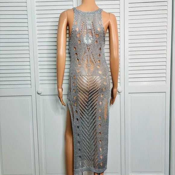 *NEW* MUCHE ET MUCHETTE Vita Lurex Metallic Silver Maxi Coverup