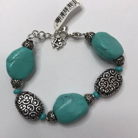 BRIGHTON Full Moon Rising Silver Turquoise Stone Bracelet *NEW*