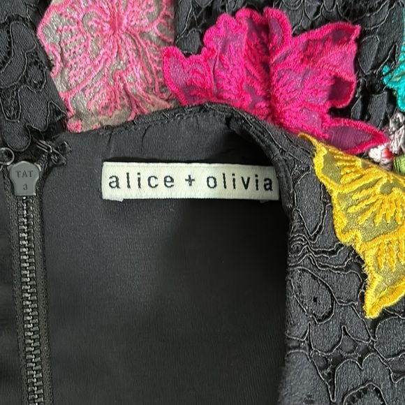 ALICE + OLIVIA Becca Floral-Appliquéd Embroidered Corded Lace Dress