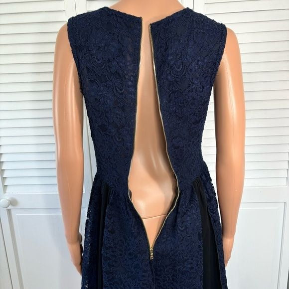 ABS Allen Schwartz Navy Blue Lace Sleeveless Fit & Flare Dress Size 6