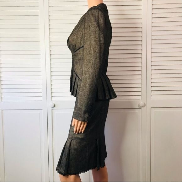 BEBE Brown Lace Trim Skirt Suit Size 2