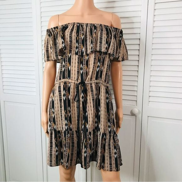 DV DOLCE VITA Lucero Peasant Aztec Print Off The Shoulder Dress Size M