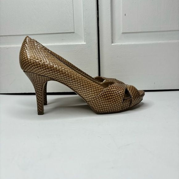 ARTURO CHIANG Alexis Snakeskin Leather Peep Toe Pumps