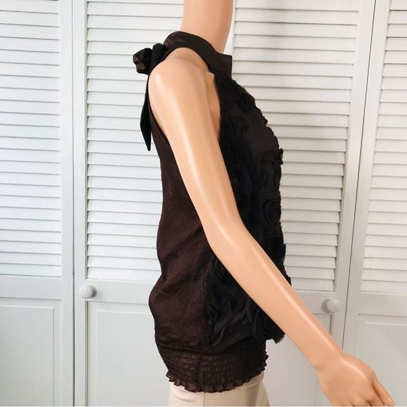 HEART SOUL Brown Flower Halter Top Blouse Size XL *NEW*