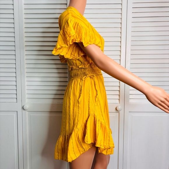 SAYLOR Adrianne Ruffle-Sleeve Yarn Dye Stripe Mini Dress Size S