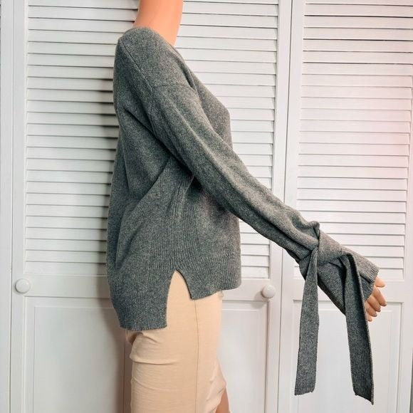 MADEWELL Gray Tie Cuff Pullover Sweater Size XS