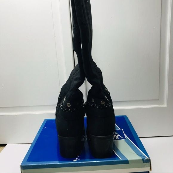*NEW* WHITE MOUNTAIN Paulina Black Waxy Fabric Tall Boots Size 9