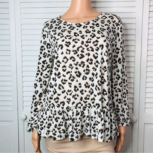 *NEW* LUCKY BRAND White Cheetah Print Long Sleeve Shirt