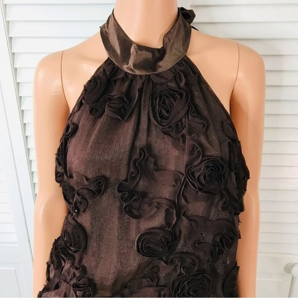 HEART SOUL Brown Flower Halter Top Blouse Size XL *NEW*