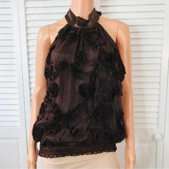 HEART SOUL Brown Flower Halter Top Blouse Size XL *NEW*