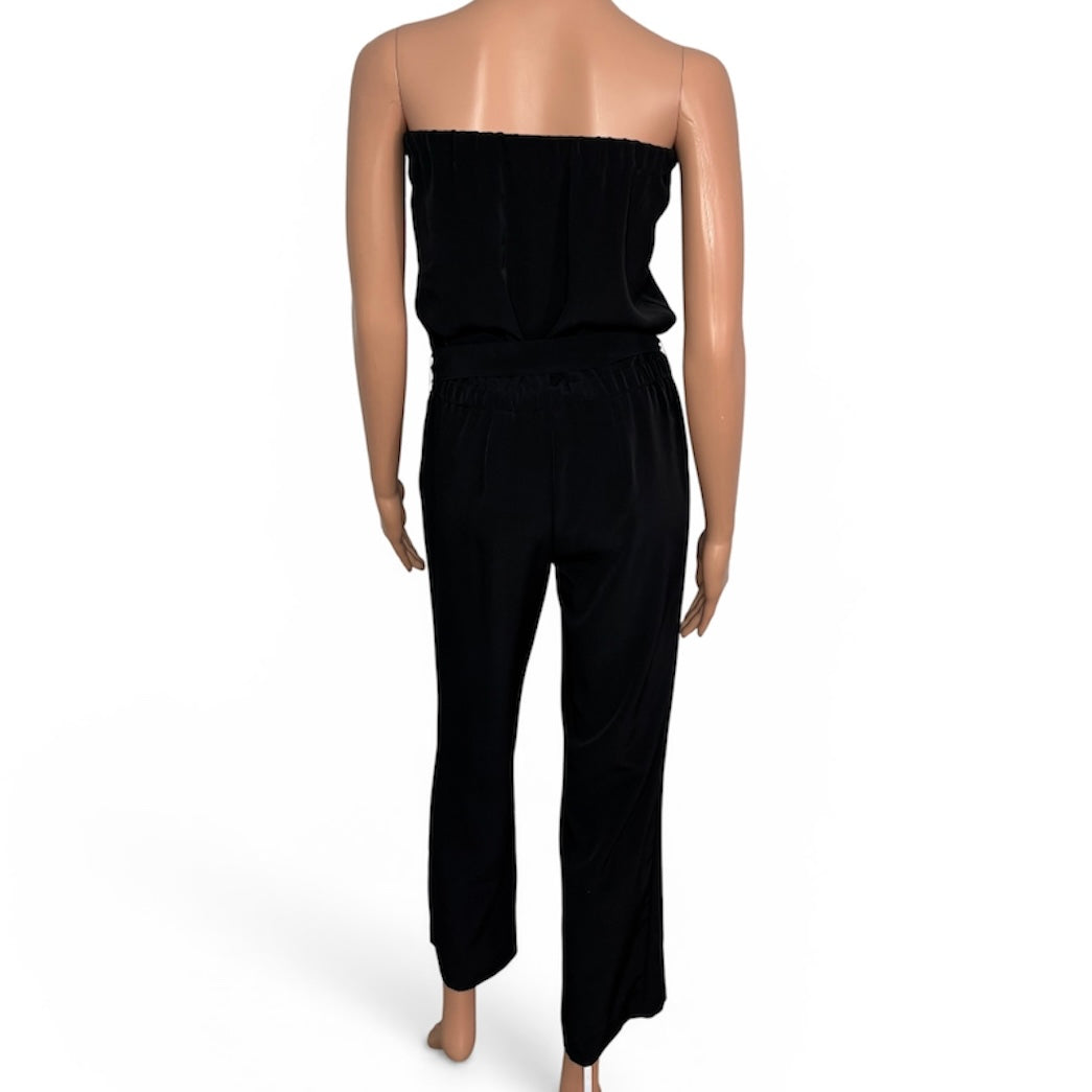 LOFT Petites Strapless Belted Jumpsuit in Black Size XS