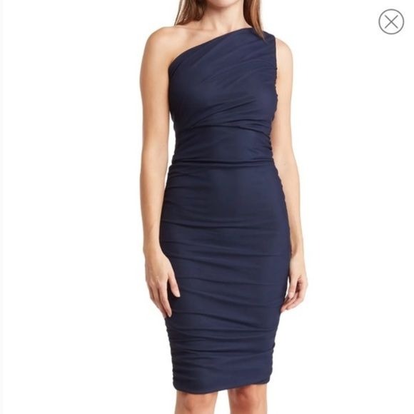 *NEW* LOVE BY DESIGN Navy One-Shoulder Bodycon Midi Dress Size XS