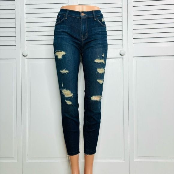 J BRAND Demented Trouble Distressed Low Rise Cropped Jeans Size 28