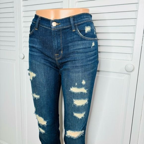 J BRAND Demented Trouble Distressed Low Rise Cropped Jeans Size 28