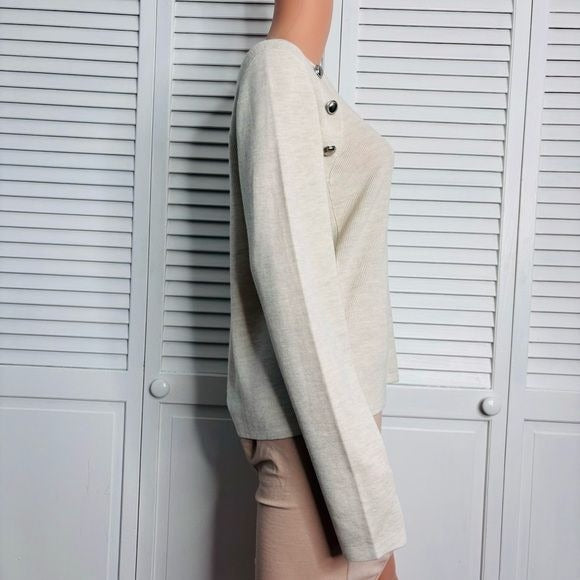 VERONICA BEARD Pearson Merino Wool Ribbed Cream Sweater Size Medium