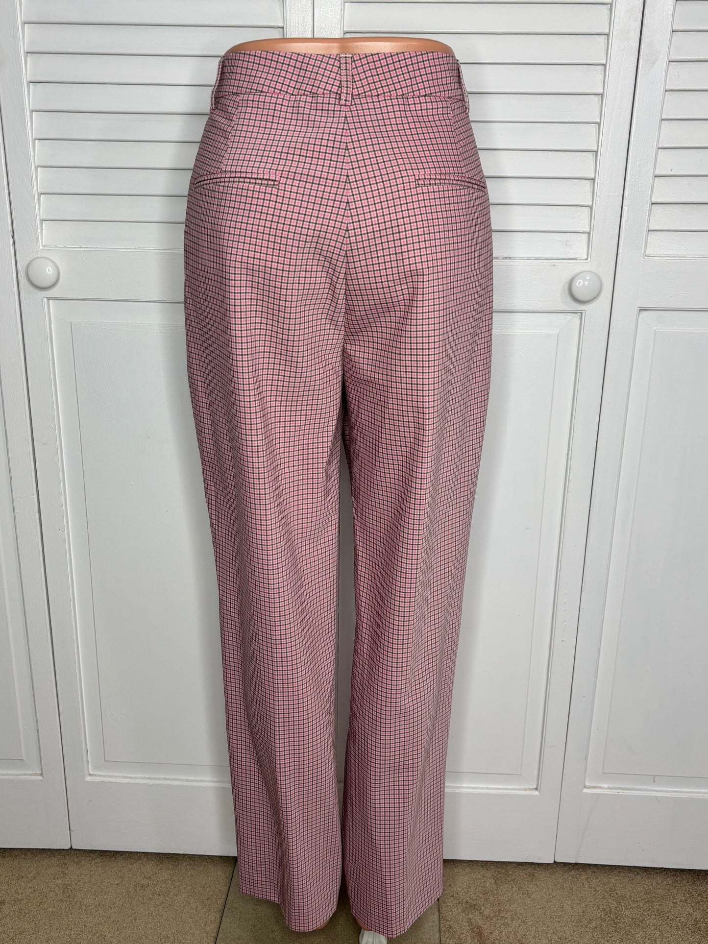 New W BY WORTH Pink Plaid Tailored Straight-Leg Trousers Size 4