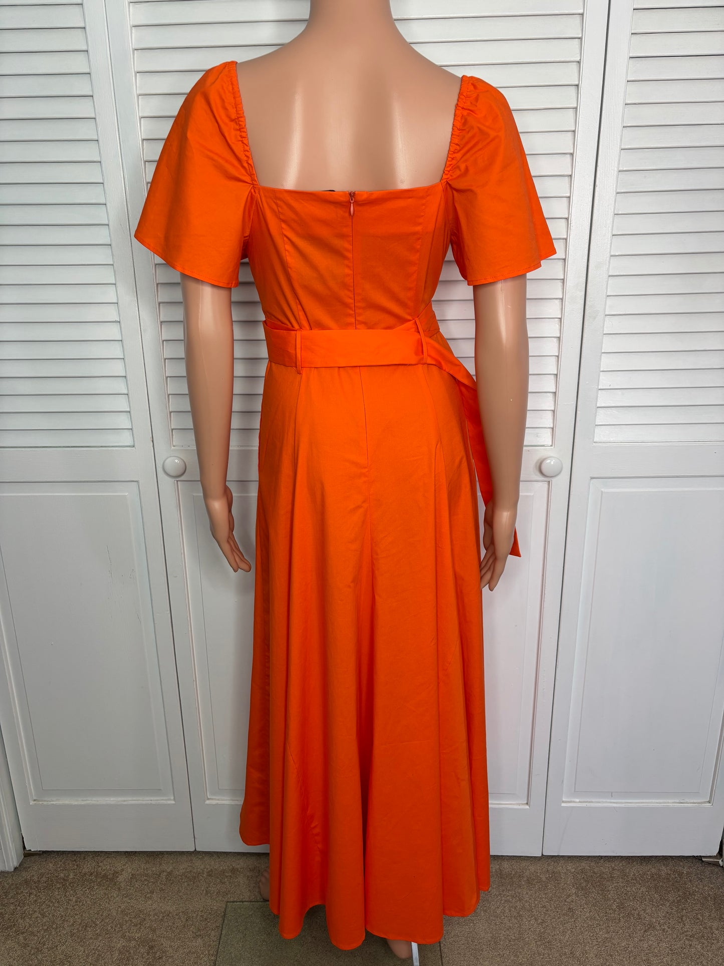 New BGL Fashion Group Orange Flutter Sleeve Midi Maxi Dress Size XS