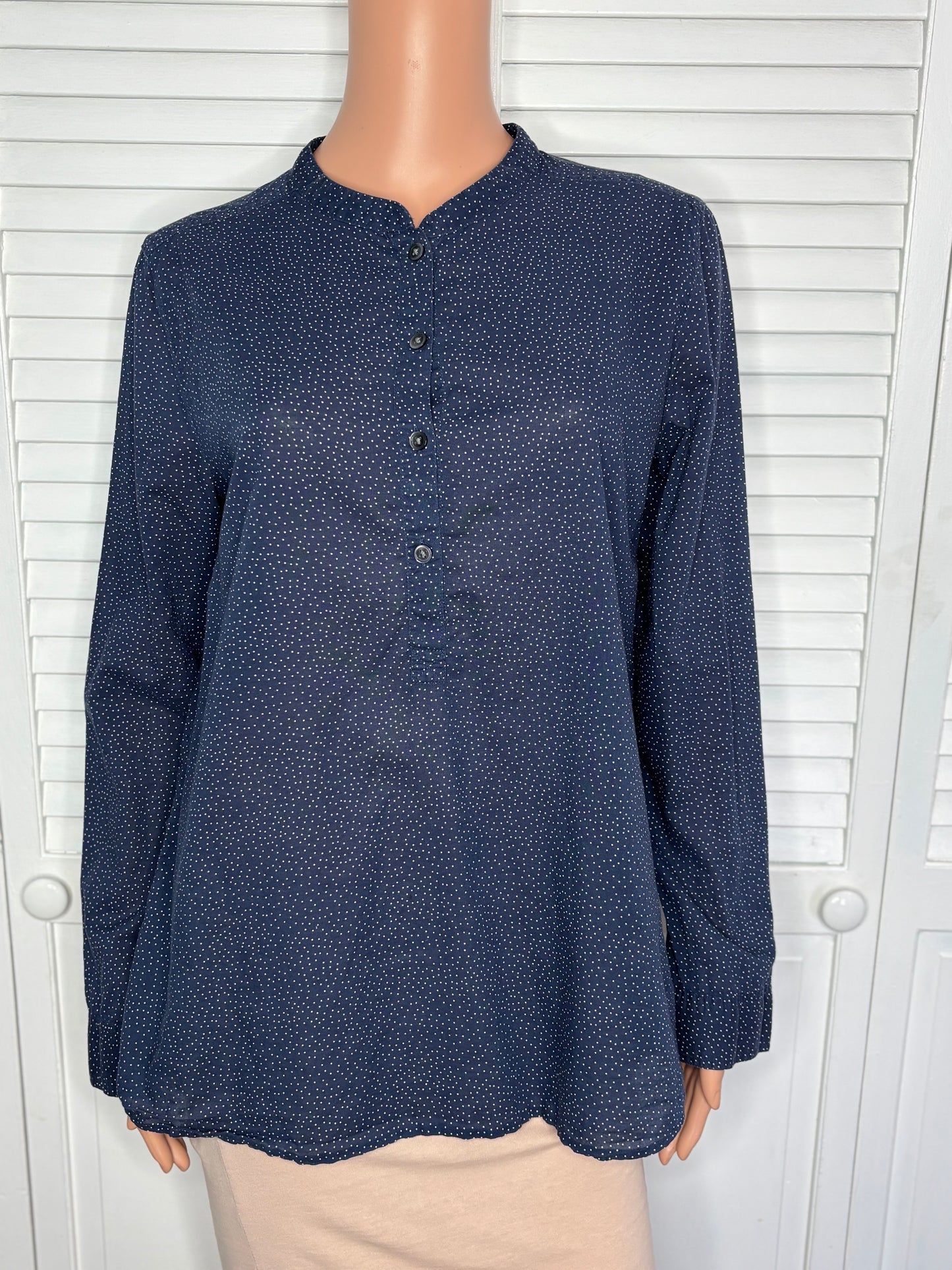 CASLON Navy Polka Dot Popover Blouse Size Medium